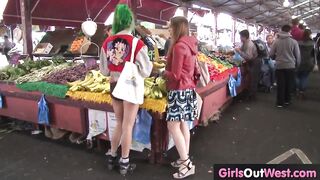 Hairy and shaved lesbian girls misbehave in public