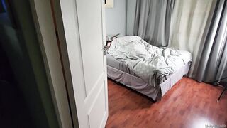 Licking piss off of annoyed slut's pussy, stomach and tits after the 2 of us and 1 cock had bedroom watersports fun, French kissing