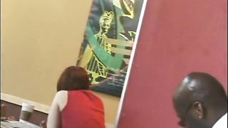 Hot redhead dominatrix punishes sexy girlfriend in public