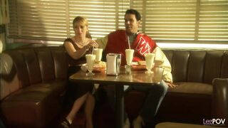 Spontaneous fuck with her tanned brunette lesbo frend as they hang out in bed