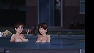 Stepmom with big boobs and big ass gets horny talking about my giant dick with her MILF stepsister. She came out of the pool completely wet and horny, asking for sex with me. I fingered her wet pussy until she cum. (Summertime Saga - Debbie - 2)