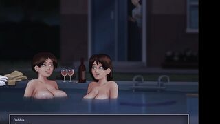 Stepmom with big boobs and big ass gets horny talking about my giant dick with her MILF stepsister. She came out of the pool completely wet and horny, asking for sex with me. I fingered her wet pussy until she cum. (Summertime Saga - Debbie - 2)