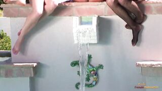 Naughty girls play with their wet pussies on tape
