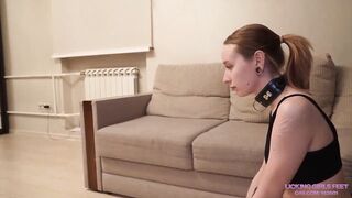 Kinky babe is enjoying while her submissive neighbor is sniffing her smelly shoes and feet