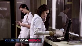 Hot lesbian sex with a nurse in front of a voyeur
