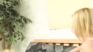 MILF Busty Blonde lesbian strap on fun