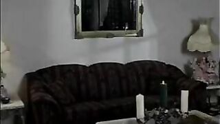 Busty mature lesbian with tongue ring eats toned brunette lesbian's hairy cunt