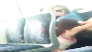 Girl busted on phone cam eating her friend out on the train
