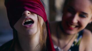 Blindfolded submissive masturbation