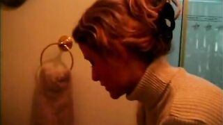 Horny lesbian chick moans as her tight pussy is licked on a bed
