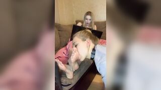 After a hard day, my legs were so sweaty that my slave was salivating with the desire to lick them