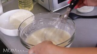 MOMxxx Lesbian Stepmom Florane Russell and petite blonde teen Jenny Wild eating pussy in the kitchen