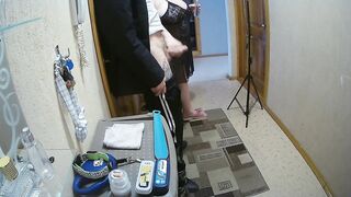 a friend jerks off my cock in the front room