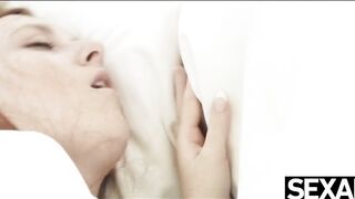 Watch her girlfriend lick her big natural tits and wet pussy