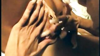 Stunning dark haired lesbian slut with big breasts goes down on her ladyfriend