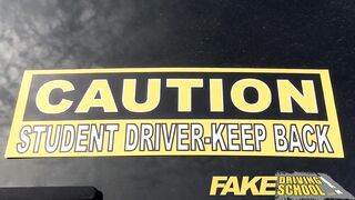 Fake Driving School readhead teen lets busty examiner have her way