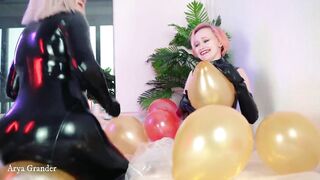 Looney Fetish, Air Balloons Lesbian Fun In Latex Rubber Costumes
