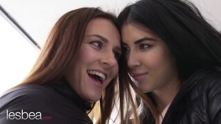 Lesbea Lady Dee and natural Czech lesbian scissoring orgasm in winter cabin