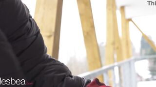 Lesbea Lady Dee and natural Czech lesbian scissoring orgasm in winter cabin