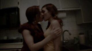 Proper lesbian seduction as the ladies hump each other on the cold kitchen floor