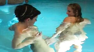 Good looking German lesbians having some fun in the pool