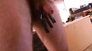 Mistress Saskja dominates a slave and a slave girl at the same time in her garage.