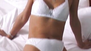 milf strips naked in hotel room and opens her slim thighs