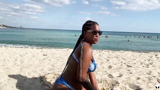 Khalessi 69 eats her Ebony brunette friend completely and has a quick interview casting on the beach 4K