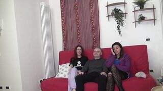 Diana Zilli and Juis Wild lesbian strap-on fucking doggy style missionary while the man watches them