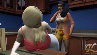 Interracial Sex of Lesbians With Plastic Cock at the Kitchen Table - Golden Lesbians