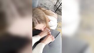 SEXY LESBIAN FOOTFETISH LONG VIDEO WITH FOOTLICKING BY SLAVE SLAVE SHOWED HER FEET