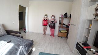 Mature lesbians in a sexy outfit undress and lure with their big tits, hairy pussy and gorgeous ass. Do you want them? Home fetish. PAWG. Amateur with chubby MILFs.