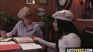 Big tits teacher and young girl lesbian sex