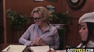 Big tits teacher and young girl lesbian sex