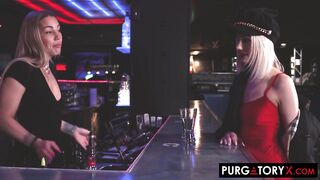 PURGATORYX Beautiful petite blondes Sky Pierce and Shana Lane get naughty in a bar