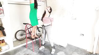 Bitchy Step-Sister Ball Gagged In Lesbian Strappado Bondage