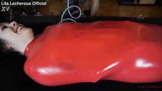 Extra Kinky Slippery Latex Sack with Gas Mask and Lesbian Edging