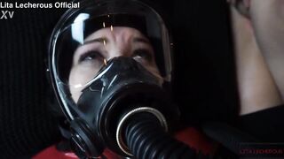 Extra Kinky Slippery Latex Sack with Gas Mask and Lesbian Edging