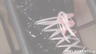 Caged blondie gets muff toyed