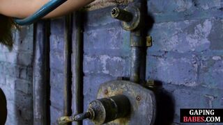 EVERYTHING BUTT - Lez babe assfisted by busty MILF before water enema