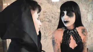 intense halloween orgy with 3 tattooed teens blowjob hardcore
