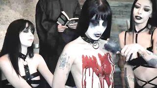 intense halloween orgy with 3 tattooed teens blowjob hardcore