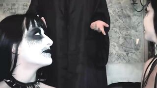 intense halloween orgy with 3 tattooed teens blowjob hardcore