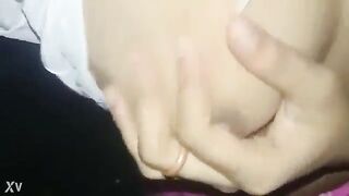 Sexy girl in sex mood touching boobs self