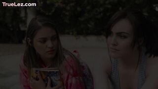 TRUE LESBIAN - Lez babe with mediumbobs pussyrubbed by her GF after kissing