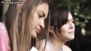 TRUE LESBIAN - Lez babe with mediumbobs pussyrubbed by her GF after kissing