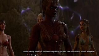 Tiefling cucks Lae'Zel at camp party with Minthara