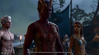 Tiefling cucks Lae'Zel at camp party with Minthara