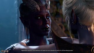 Tiefling cucks Lae'Zel at camp party with Minthara