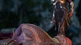 Tiefling cucks Lae'Zel at camp party with Minthara